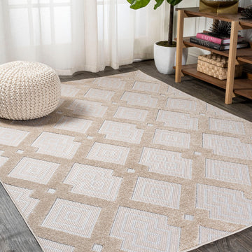 Duwun High-low Pile Ogee Trellis Tone-on-tone Indoor/outdoor Area Rug